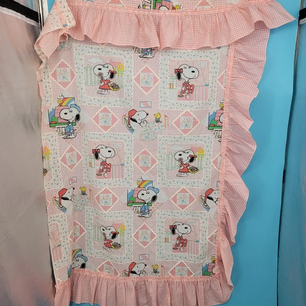 Peanuts Snoopy Belle Ruffled Curtain Panels Pink Gingham Vintage Nursery Decor